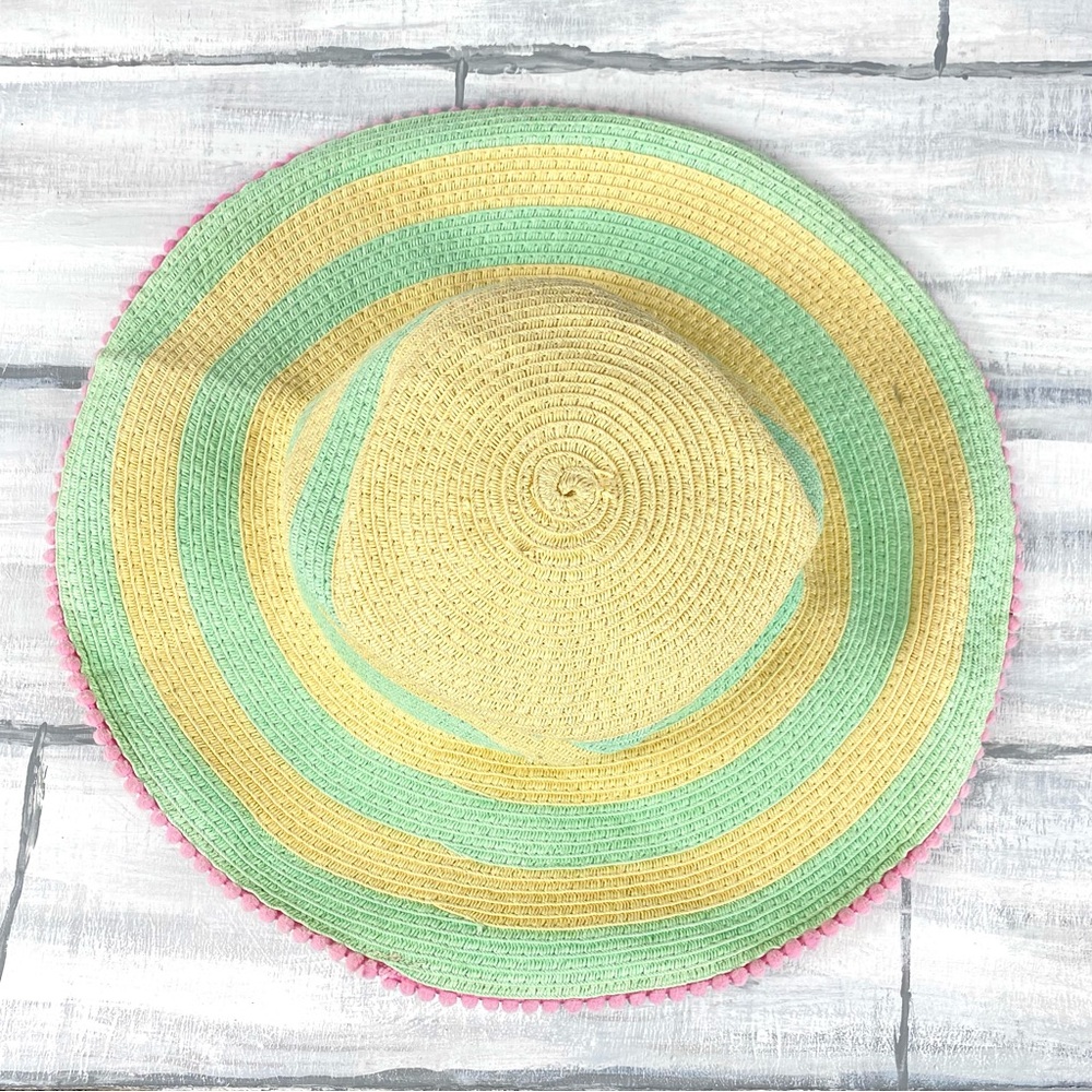 Boho Striped Pom Straw Hat Floppy Beach Summer Sun Hat Vacation Resort Cruise - Picture 7 of 14